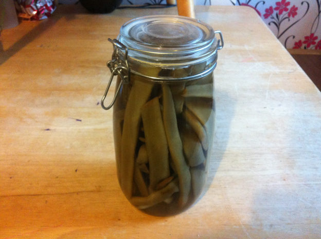 Jar of pickled runner beans